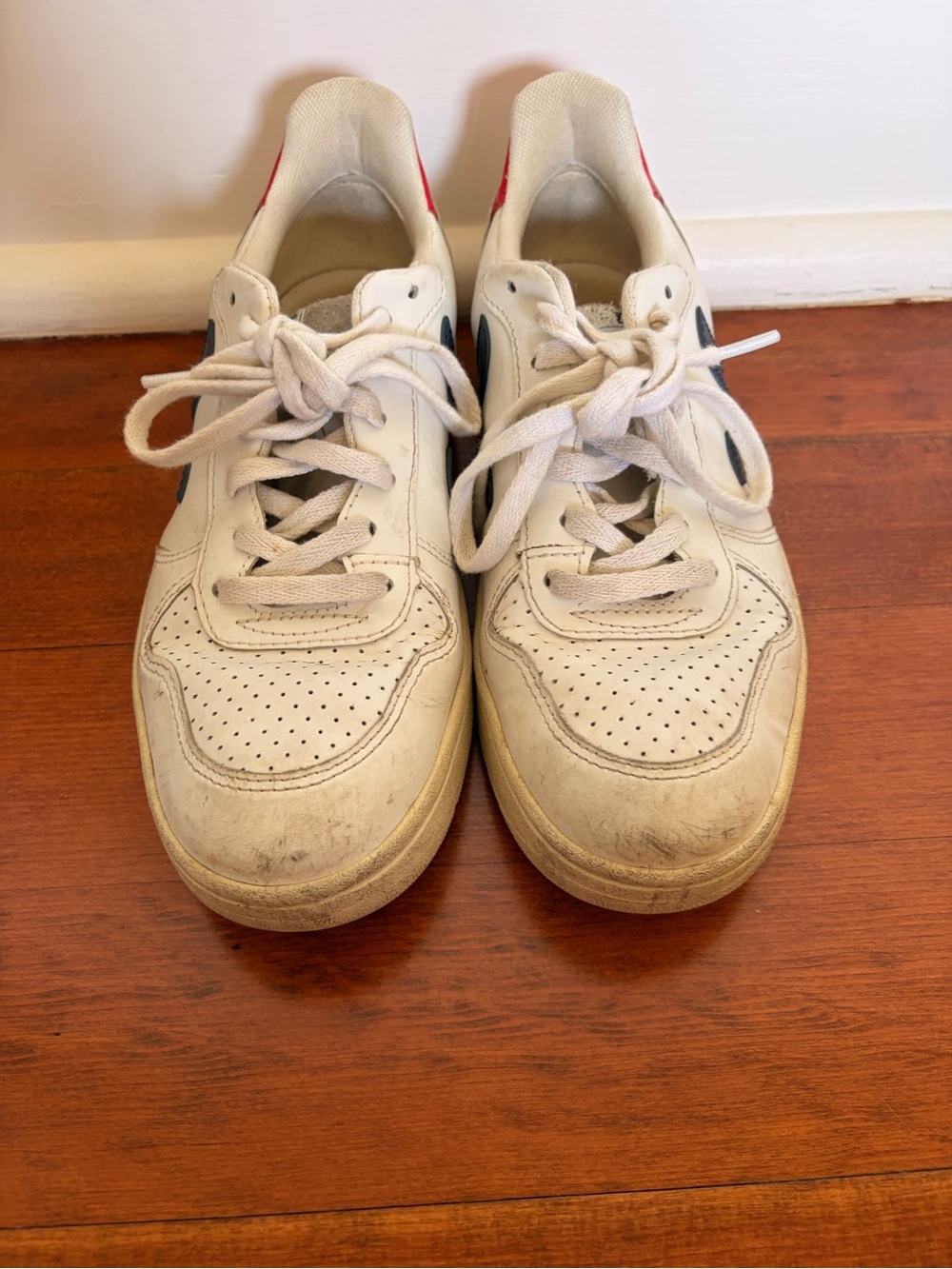 Women's VEJA White Leather Sneakers with Navy Accent - Casual Lace-Up